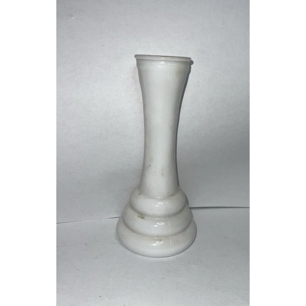 Vintage White Randall Milk Glass Six Inch 3 Tier Base Art Deco Style Bud Vase